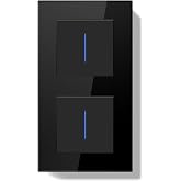 BSEEDLIFE Double Wall Switch, Glass Frame Wall Switch with LED Indicator, 1 Gang 2 Ways+1 Gang 2 Ways, Easy Installation Claw