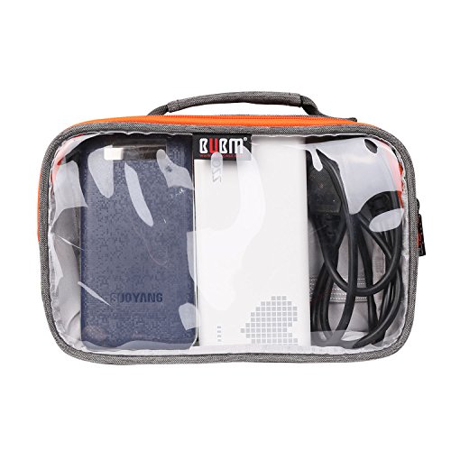 BUBM Rechteck Transparente Klare Reisetasche Organisator Handtasche Tasche für Elektronisches Zubehör (Grau, zwei Schichte) - 4