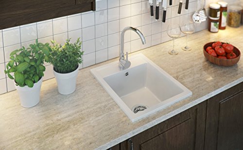 Granitspüle weiß, 1-Becken, Siphon, Granitbecken, Küchenspüle, Schrankbreite ab 40 cm - 2
