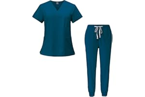 Meichoon Médico Mono Conjunto Cuello en V Top de manga corta con 3 bolsillos Slim Pantalones de secado rápido Varios colores y tamaños Unisex DK05