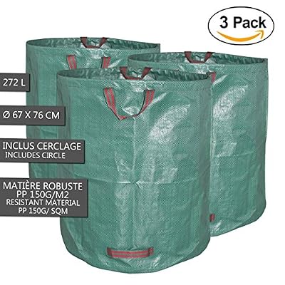ACHATPRATIQUE Sacs de jardin XXL| Lot de 3 sac jardin 272L | Sacs de déchets jardin résistants | Sac à déchets de Jardin|Sac déchet en PP robuste | Lot de 3 sacs à déchets de Jardin Sacs poubelle de jardin
