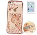 Produktbild Utra-Thin Iphone5 5s SE Hülle Silikon Transparent,3D Glitzer Strass ISENPENK® Schutzhülle TPU Case Schutzhülle Silikon Crystal Kirstall Clear Case Durchsichtig Weichem Silikon Handy Gürtel Tasche Muster Pour Iphone5 5s SE Zoll– [Rose Gold Bogen-Ring] Mit Panzerglas Folie