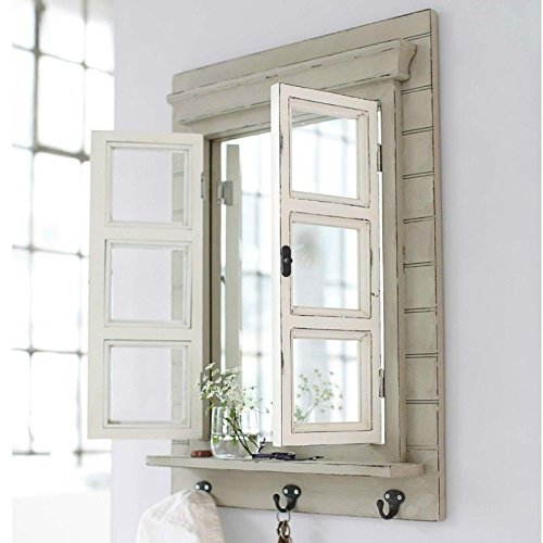Zauberhafter Landhaus Wandspiegel mit Haken, Shabby Chic weiß,French Chic