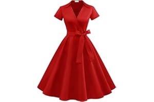 Timormode Robe Années 50's Audrey Hepburn Rockabilly Swing,Plissé Robe à Manches Courtes