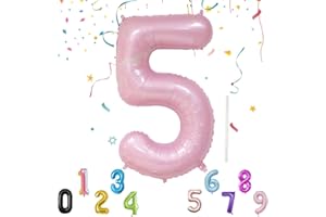 SHONYE 40Inch Number Balloon with a Straw, Foil Mylar Helium Balloons for Decoration Supplies, Digital Balloon for Birthday Parties/Anniversary/Memory Day, Reusable Foil Balloon -Pink Number 5 Balloon