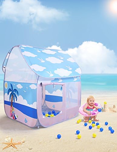 SUGAR Q® Breathable™ Extra Large Portable Folding Pop-Up Blue Summer Beach Play Tent Playhouse Play Hut Ball Pit Ball Pool Toy, Ideal for Kids Girls/Boys Birthday Gift Party Indoor/Outdoor Non-Toxic/Odor-Free