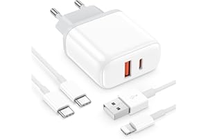 VNOOK Cargador iPhone [Certificado MFi] USB C Cargador Carga Rapida 20W Enchufe 2 Puertos con 2 Cables de 2M Compatible with iPhone 15/14/13/12/11/Pro/Max/XR/XS/X/8/iPad/S24/S23/Plus Pared Charger Adaptador