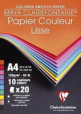 Clairefontaine 97444C - Un Bloc de Papier Dessin Maya 21x29,7 cm 20 Feuilles 120 g, 10 Couleurs Assorties