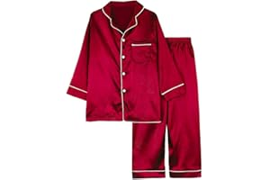 Miyanuby Ensemble de pyjama 2 pièces en satin de soie boutonné pour filles et garçons