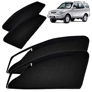 Autofact Magnetic Window Sunshades / Curtains for Tata Safari [Set of 6pc - Front 2pc with Zipper ; Rear 2pc Without Zipper ; Baby Seat 2pc Fix Type Without Zipper & Without Magnet] (Black)