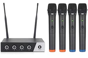 XTUGA S400 Wireless Microphone System, 4-Channel UHF Cordless Mic Set With Four Handheld Mics, Fixed Frequency, Long Range 260ft, Ideal for Church,Karaoke,Weddings, Events