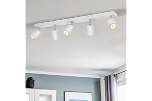 Gr4tec Plafonnier 5 Spot LED Orientable, Luminaire Plafonnier LED Blanc Mats, Plafonnier Spot, Luminaire pour Cuisine Salle a Manger Salon, Inclure 5 Ampoules LED GU10 6W, 550lm, 4000K Blanc Neutre