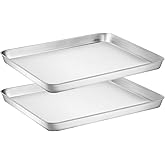 Baking Tray Set of 2, Stainless Steel Baking Sheets Pans, Large Professional Oven Trays for Cooking Serving, Non Toxic & Heal