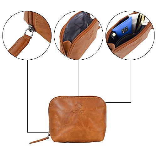 Kosmetiktasche Leder Gusti Leder studio „Leo“ Geldbörse Geldtasche Kulturtasche Wasserfester Innenstoff Kosmetik Tasche Utensilientasche Schminktasche Reisebeutel Beauty Case Hellbraun Braun 2A5-20-1wp - 3