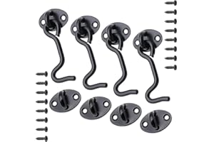 AMJKEJI Gancio Porta, 4 Pezzi 75mm Gancio Chiusura Porta Gancio Finestra Chiavistello per Porta in Legno Acciaio Inossidabile, Nero Gancio Ferma Persiane con Viti Adatto per Finestre Giardini Porte da Garage