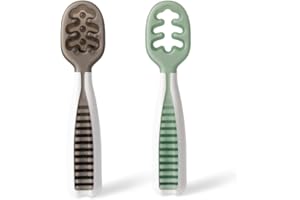 NumNum Cuillères Bébé Apprentissage | 2 pre Cuillères en Silicone (étape 1 + étape 2) | #1 Recommandé par les Experts de Sevrage | Idéal BLW (Gris/Vert)