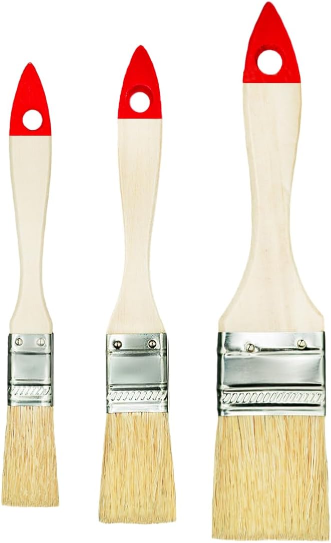 M7 – Juego de 3 Brochas Planas: 1x 3/4" (Aprox. 20 mm), 1x 1 (Aprox. 25 mm), 1x 1,5" (Aprox. 38 mm), Serie 30/Serie 01, con Cerdas Sintéticas Claras, Mango de Madera y Virola de Acero
