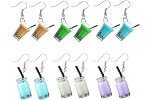 Borsgye 6 Pairs Pearl Milk Drink Cup Dangle Earrings Cute Weird Cartoon Resin Drop Earrings Punk 3D Bubble Boba Tea Earrings Eye-Catching Hook Earring for Women Girl Funny Jewelry Creative Gift -New