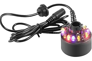 BORDSTRACT Ultrasonic Fog Maker, 3 Farben 12-Licht Wasserfontäne Luftbefeuchter Teich Nebelzerstäuber mit Netzteil Nebel Nebelmaschinen Wunderland Dekorationen zum Zerstäuben(European Standard 220V)