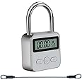 Metal Timer Lock, LCD Display Multi-Function Electronic Time, 99 Hours Max Timing, USB Rechargeable Timer Padlock(Silver)