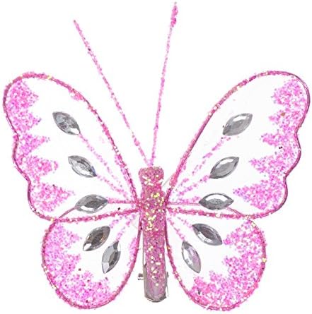 Butterflies With Glitter Diamante Body And Clip On Butterfly Reverse (Pink)
