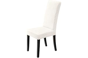 EOZAKAVOD Uniwersalne pokrowce na krzesła, 6 sztuki, żakardowe elastan pokrowiec na krzesło do jadalni, zdejmowane Pokrowce na krzesła,Bi-Elastic, na bankiety, do dekoracji i na hotelu(Krem,6 sztuki)