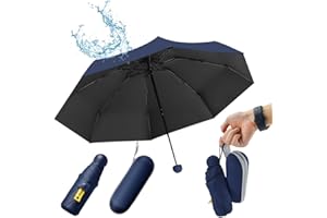 UHETLET Mini Paraguas Plegable con Protección UV 50+ y Antiviento, Paragua Plegable Pequeño con 8 Varillas, Unisex Paraguas Compacto de Viaje Ligero - Portátil en Estuche