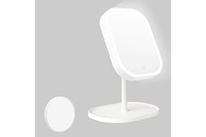 Kasimir Espejo Maquillaje Luz LED Espejo de Maquillaje 10X Táctil Ultra Alta Definición USB-Espejo Cosmético Plegable Espejos Maquillaje de Escritorio - Rotación Ajustable de 360°Blanco