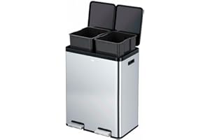 EKO Poubelle Cuisine Double Tri 2 Compartiments 30L + 30L avec Double Pédale | Inoxydable Anti-Traces | Couvercles Élégants | Double Bac Sous Évier