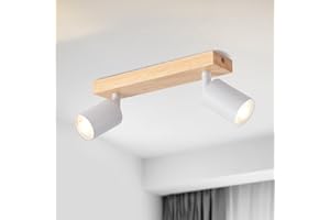 LVWIT Lámparas de techo,GU10 pantalla de luz de madera,2 Way accesorios de luz techos,Lámpara de techo de pared industrial ajustable,Foco de techo para sala de estar(no incluye bombillas)