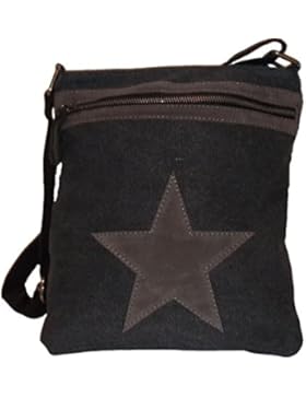 angesagte topaktuelle Tasche, Handtasche, Umhängetasche mit Stern, Canvas-Leder-Mix