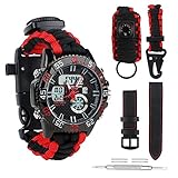 bluestraw Herren Frauen Survival Analog Digital Uhr, wasserdicht Tactical Dual Time Display Notfall Sports Armbanduhr 5 Zeit Mustern verstellbar 3 austauschbare Armbänder Alarm Uhr mit Survival Gear