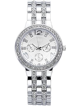 JSDDE Uhren,Klassisch unecht Chronograph Optik Unisex Armbanduhr Strassstein Design Edelstanl Analog Quarzuhr,...