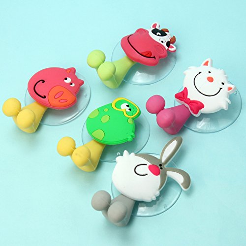 5 Stück Zahnbürstenhalter Cartoon Tiere Sauger Haken Plastik f. Kinder Neu Süß - 3