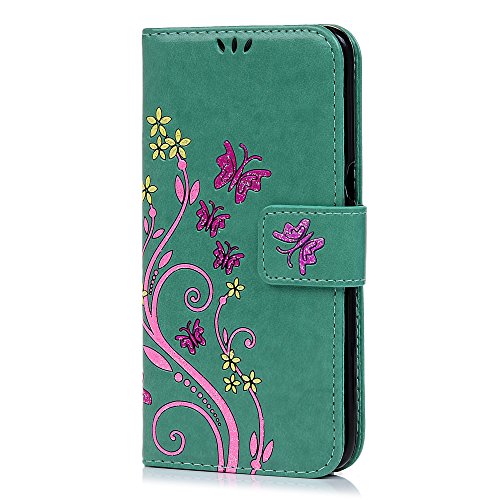 Lanveni Samsung Galaxy S8 Hülle, Handyhülle für Samsung Galaxy S8 Flip Case Cover PU Lederhülle Schutzhülle Magnetverschluss Ledertasche mit Stander Function Brieftasche Card Slot Handy Tasche mit Bunte Schmetterling Cover Design (Mintgrün)+ 1 x Stylus Pen + 1 x Staubdichte Stecker - 4