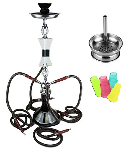 BAYLI - XXL Shisha Set, Hookah, Orientalische Wasserpfeife mit 4 Schläuchen, inklusive Zange, Tonkopf Shisha Höhe ca. 76cm Nargile Hookah mit Tonkopf und Zange + Kaminaufsatz + Mundstück F4102