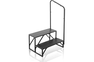 VEVOR Marchepieds pour Camping-Cars 2 Marches, Escabeau de Caravane Charge 199,58 kg, Acier au Carbone Épaissi, avec Main Courante, Antidérapant pour Entrée et Sortie en Toute Sécurité, pour Remorque