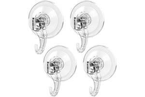 Elegear Suction Hooks for Bathroom, 3Kg Heavy Duty Plastic Strong Vacuum Suction Cup, Reusable Sucker Hook for Shower Kitchen Window Front Door Hanging Towel Caps Bags Coats Xmas Wreath, 4 Pack, Clear