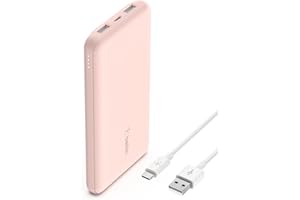 Belkin batería externa portátil de 10000mAh, cargador externo USB-C con 1 puerto USB-C y 2 puertos USB-A, power bank de 15W, batería portátil para iPhone, Galaxy, Pixel, AirPods, iPad y otros- Or rose
