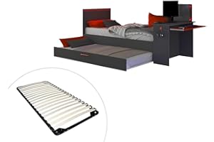Vente-unique - Cama Nido Gamer 2 x 90 x 200 - con Escritorio - Leds - Antracita y Rojo + Somier - VOUANI