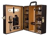 Black Butterfly Bar Accessories Portable Leatherette Briefcase Bar Set - Brown