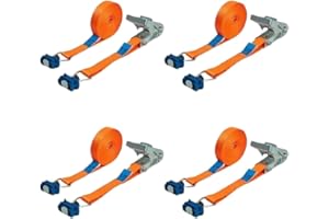 LOADCARE Lot de 4 Sangles d'arrimage à cliquet de 4 m en Deux Parties avec cliquet pour Rail d'arrimage Airline 500 daN (Orange)