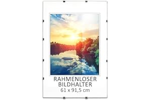 MG Design Rahmenloser Bilderrahmen, Cliprahmen 61 x 91,5 cm - mit Clips, Acrylglas, HDF-Platte - zum vertikalen oder horizontalen Aufhängen/Aufstellen, Bildhalter für Fotos, Poster, Puzzle
