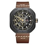 YSCCSY Männer Sportuhren 30M Wasserdichte Quarz-Armbanduhr 3D-Zifferblatt Lederband Kreative Uhr Datum Alarm Multifunktions-Analog-Digital-Uhr Stoßfest Casual Handgelenk Für Männer,Yellow