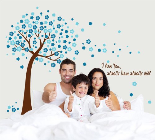 ufengke® Romantische Blaue Blume Baum Wandsticker,Wohnzimmer Schlafzimmer Entfernbare Wandtattoos Wandbilder - 4