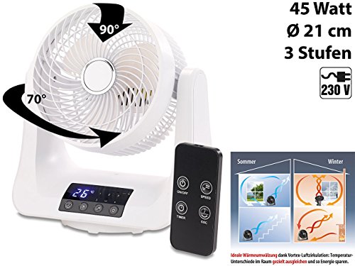 Sichler Haushaltsgeräte Digitaler 3D-Robo-Raumventilator & Luftzirkulator, 45 Watt, Ø 21 cm - 7
