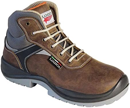 Logic Tallin Scarpa antinfortunistica 550 gr High Brown Leather Upper antirottura Anti-Static Liner Water Repellent Padded malleolus Scaffolding Scale DPI Jobsite Workshop Warehouse Industry