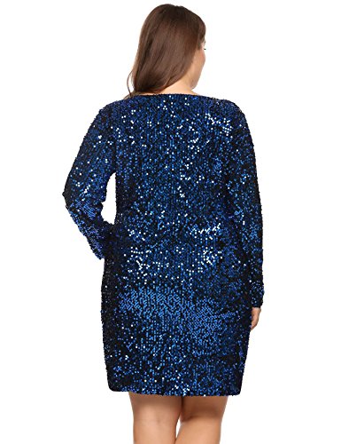 Busyall Damen langärmelig Abendkleid mit Pailletten V-Ausschnitt Partykleider Paillettenkleid Cocktailkleid, Dunkelblau, Gr. 42(16W) - 3