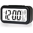 GEMIX Plastic Digital Alarm Clock With Large Display - Battery Operated, Temperature And Calendar Display, Snooze Function - For Bedroom, Office, And Travel (Black, 14 Cm)