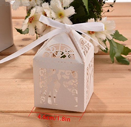 Lavinaya bunte Papierbox mit Motiv Braut und Bräutigam, für Hochzeit, Süßigkeiten, Party, 50 Stück, personalisierbar weiß - 3